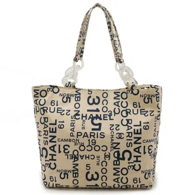 Pre-owned Chanel Blue Ivory Canvas Plastic Tote Bag ()