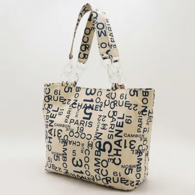 Pre-owned Chanel Blue Ivory Canvas Plastic Tote Bag ()