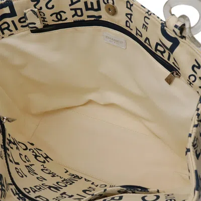 Pre-owned Chanel Blue Ivory Canvas Plastic Tote Bag ()
