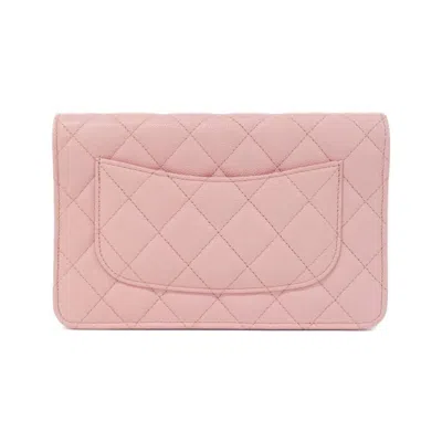 Pre-owned Chanel Pink Grained Calfskin Chain/shoulder Wallet ()