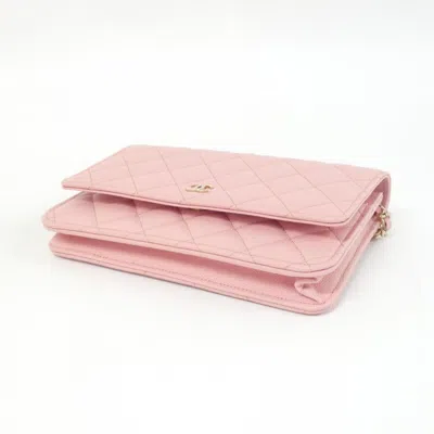 Pre-owned Chanel Pink Grained Calfskin Chain/shoulder Wallet ()