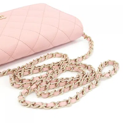 Pre-owned Chanel Pink Grained Calfskin Chain/shoulder Wallet ()