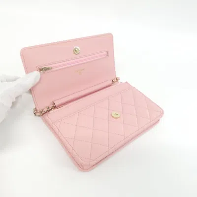 Pre-owned Chanel Pink Grained Calfskin Chain/shoulder Wallet ()