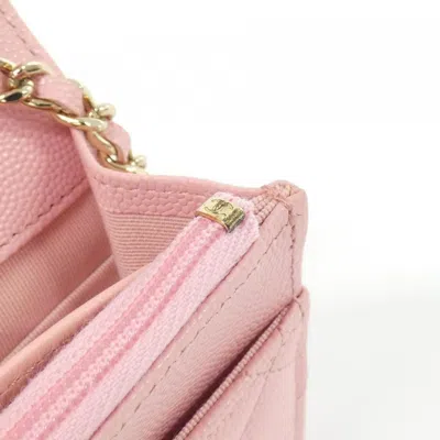 Pre-owned Chanel Pink Grained Calfskin Chain/shoulder Wallet ()