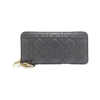 Pre-owned Dior Christian  Black Leather Long Wallet (bi-fold) ()
