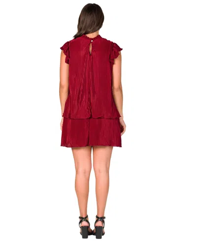 24seven Comfort Apparel Petite Ruffle Cap Sleeve Pleated Tiered Mini Dress In Brown