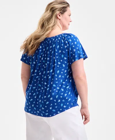 Style & Co Plus Size Printed Scoop-neck Shirred Top, Exclusively At Macy's In Multi