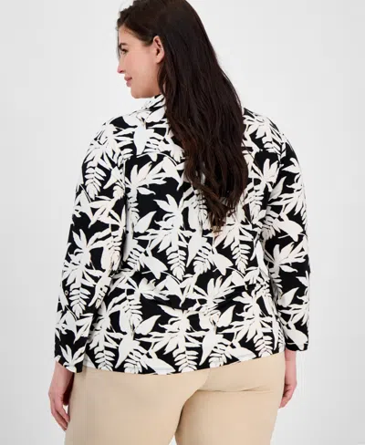 Ak Anne Klein Plus Size Button Roll-tab Printed Blouse