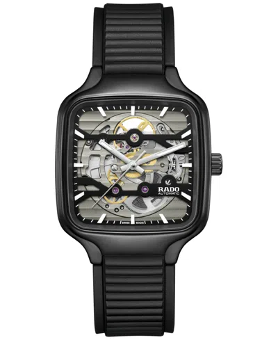 Rado Unisex Swiss Automatic True Square Skeleton Black Rubber Strap Watch 38mm