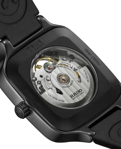 Rado Unisex Swiss Automatic True Square Skeleton Black Rubber Strap Watch 38mm