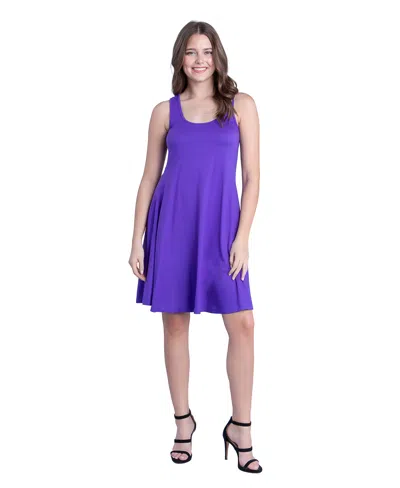24seven Comfort Apparel Petites Sleeveless A-line Fit And Flare Skater Dress In Purple
