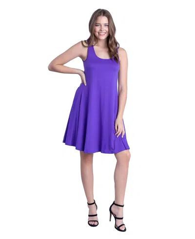 24seven Comfort Apparel Petites Sleeveless A-line Fit And Flare Skater Dress In Purple
