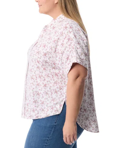 Gloria Vanderbilt Plus Size Daisy Printed Button-front Shirt In Pink