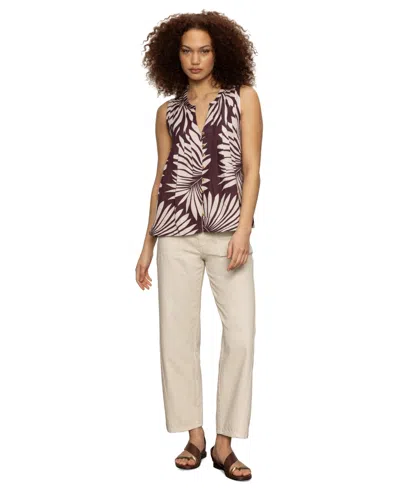 Sanctuary The Harmony Palm Pintuck Pleat Linen Blend Tank In Purple