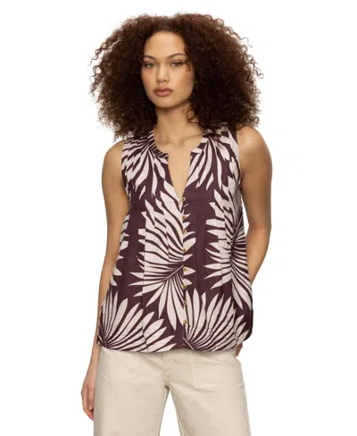 Sanctuary The Harmony Palm Pintuck Pleat Linen Blend Tank In Purple