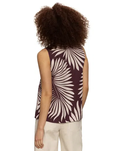 Sanctuary The Harmony Palm Pintuck Pleat Linen Blend Tank In Purple