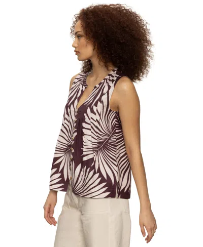 Sanctuary The Harmony Palm Pintuck Pleat Linen Blend Tank In Purple