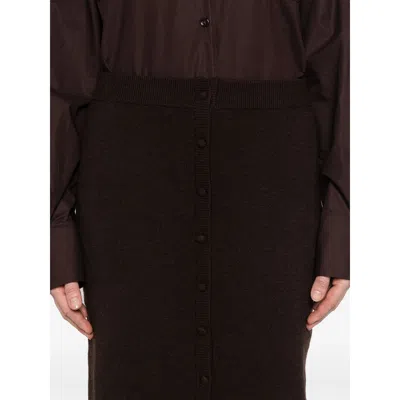 Victoria Beckham Brown Button-detail Midi Skirt In Brown