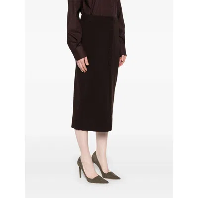 Victoria Beckham Brown Button-detail Midi Skirt In Brown