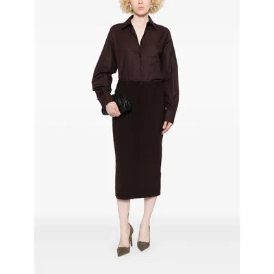 Victoria Beckham Brown Button-detail Midi Skirt In Brown