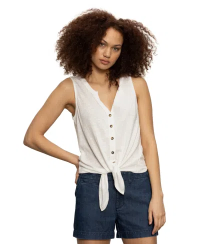 Sanctuary Notched Button Front Tee In White In Neutral
