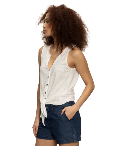 Sanctuary Notched Button Front Tee In White In Neutral