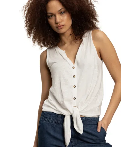 Sanctuary Notched Button Front Tee In White In Neutral