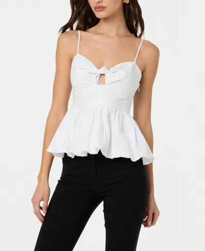 Astr Women's Twist-front Bubble-hem Top In White