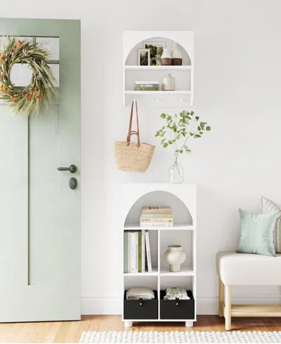 Sourcing Solutions Arched 23" Solid Wood 4 Cubby Entryway Shoe Rack Storage Organizer Cabinet