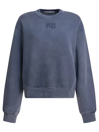 Alexander Wang Omens Crewneck Logo-embroidered Cotton-blend Sweatshirt Washed Blue Ink