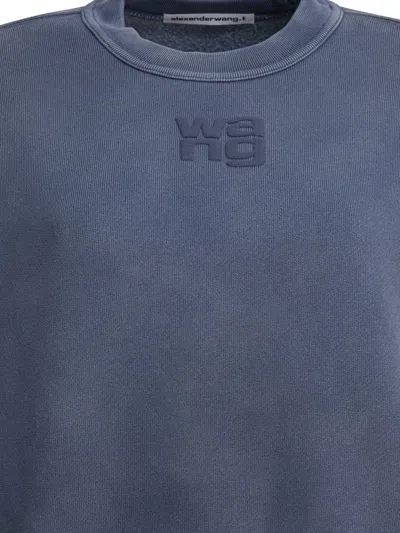 Alexander Wang Omens Crewneck Logo-embroidered Cotton-blend Sweatshirt Washed Blue Ink