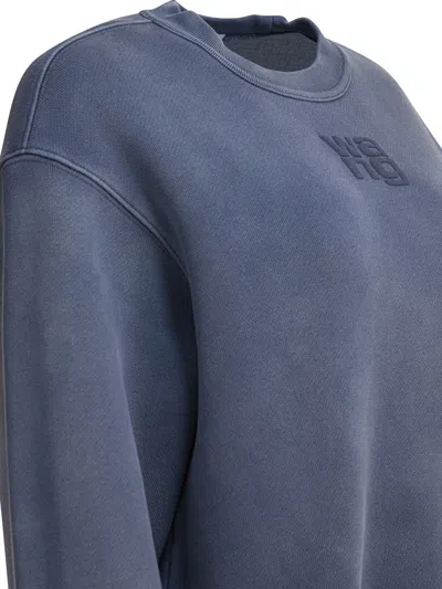 Alexander Wang Omens Crewneck Logo-embroidered Cotton-blend Sweatshirt Washed Blue Ink