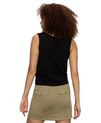 Sanctuary Notched Button Front Tee In Black