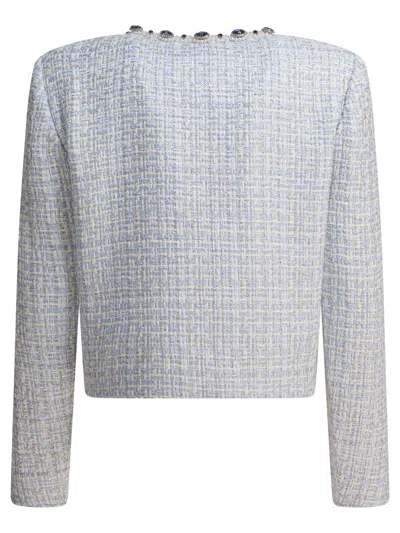 Self-portrait Rhinestone-embellished Tweed Jacket In Blue