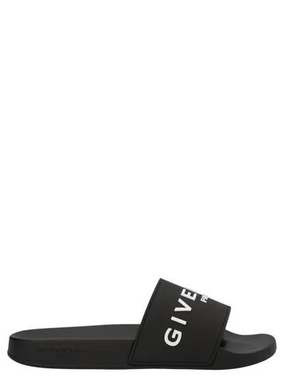 Givenchy Black Flat Slides With Logo In Polyurethane Man