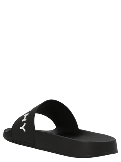 Givenchy Black Flat Slides With Logo In Polyurethane Man