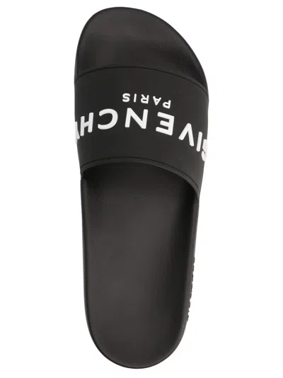 Givenchy Black Flat Slides With Logo In Polyurethane Man