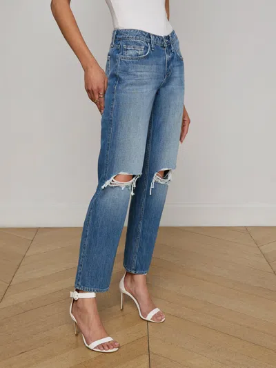 L Agence Nevia Low-rise Distressed Straight Jeans In Brown
