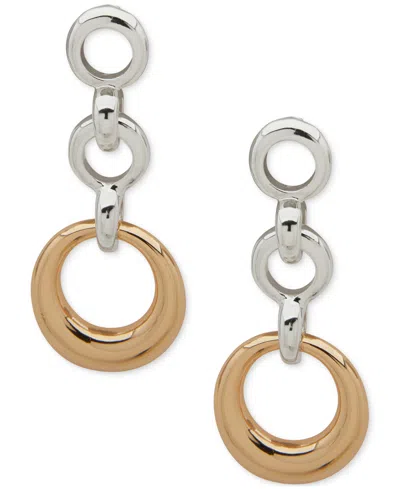 Anne Klein Two-tone Linked Ring Linear Drop Earrings