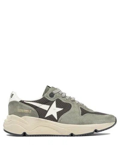 Golden Goose Running Sole In Green Suede With White Leather Star And Heel