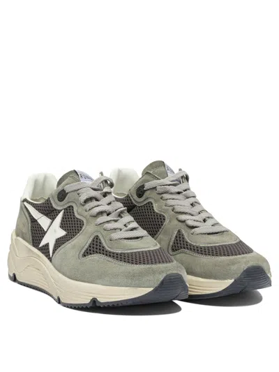 Golden Goose Running Sole In Green Suede With White Leather Star And Heel