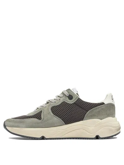 Golden Goose Running Sole In Green Suede With White Leather Star And Heel