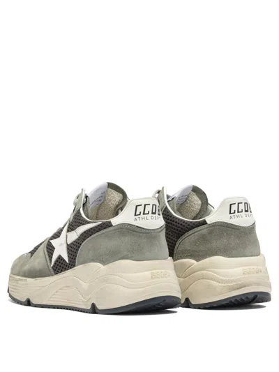 Golden Goose Running Sole In Green Suede With White Leather Star And Heel