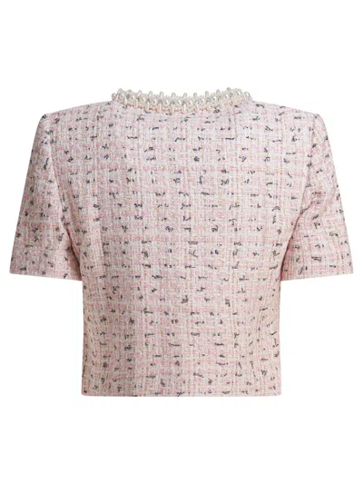 Self-portrait Pink Metallised Fibre Top In Pink