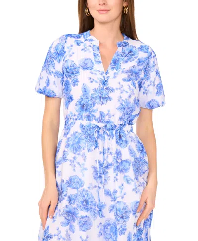 Vince Camuto Women's Floral-print Puff-sleeve Maxi Dress In Blue