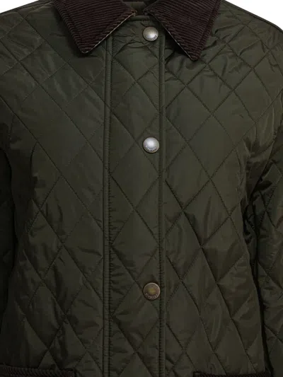 Burberry Quilted Jacket With Corduroy Collar And Pockets In Gray