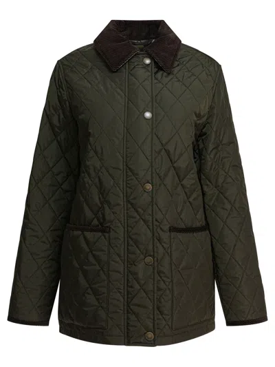 Burberry Quilted Jacket With Corduroy Collar And Pockets In Gray