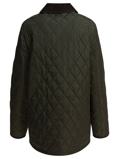Burberry Quilted Jacket With Corduroy Collar And Pockets In Gray