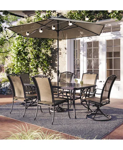 Agio Wythburn Outdoor Dining 7pc Set (72"x38" Table & 4 Filigree Sling Dining Chairs & 2 Filigree Sling S