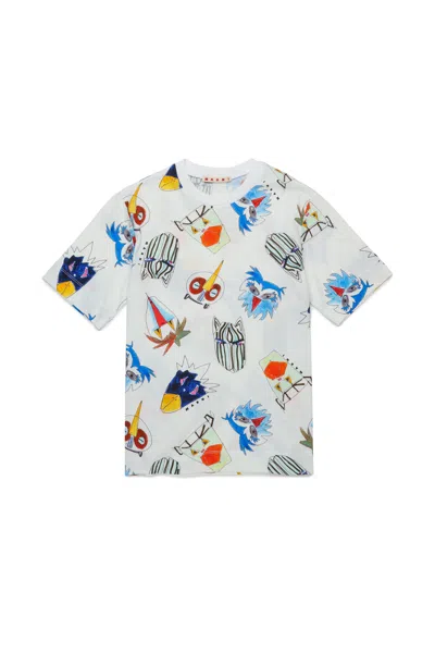Marni T-shirt In Jersey Con Grafica Allover Jungle In Gray